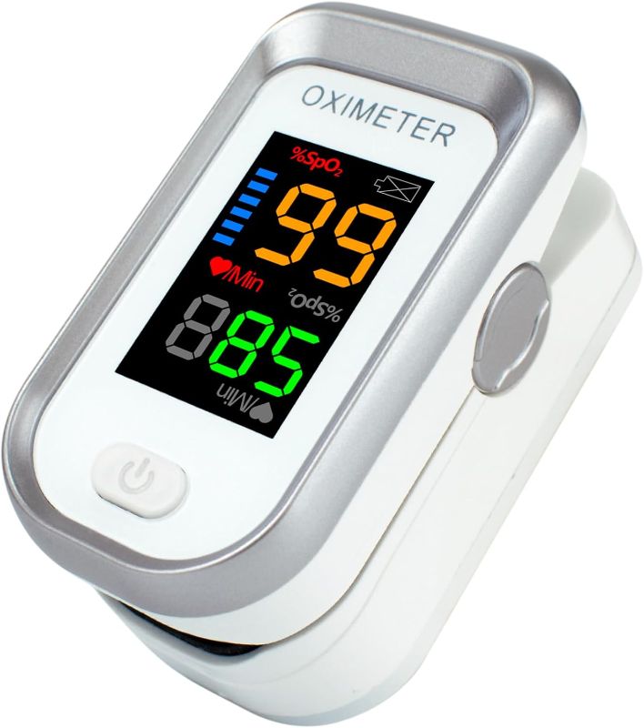 Photo 1 of Fingertip pulse oximeter, large LED screen heart rate monitor, oxygen monitor fingertip, accurate and rapid reading, pulse oximeter with lanyard [silver white]