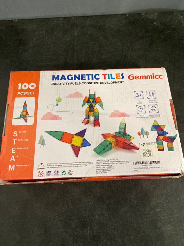 Photo 3 of Gemmicc Magnetic Tiles Building Blocks for Kids, STEM Approved Educational Toys,3D Magnet Puzzles Stacking Blocks for Boys Girls,100 PCS Advanced Set with 2 Cars