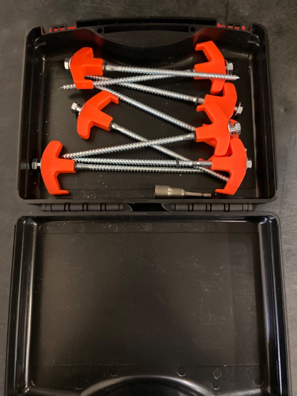 Photo 2 of 20 Pack 8" Heavy Duty Metal Tent Stakes - Tent Stakes Screws - Ground Anchors Screw in - Glow in The Dark Tent Stakes - Hex Pegs Drillable Tent Stakes and Hexagon Head Drive and Storage Box (orange)