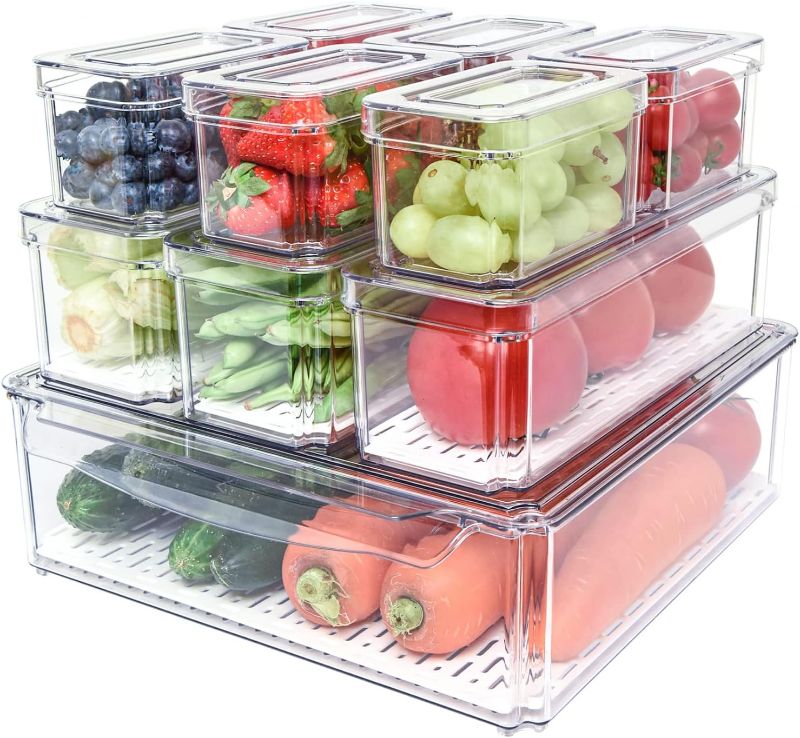 Photo 1 of 10 Pack Fridge Organizer, Stackable Refrigerator Organizer Bins with Lids, BPA-Free Produce Fruit Storage Containers for Storage Clear for Food, Drinks, Vegetable Storage