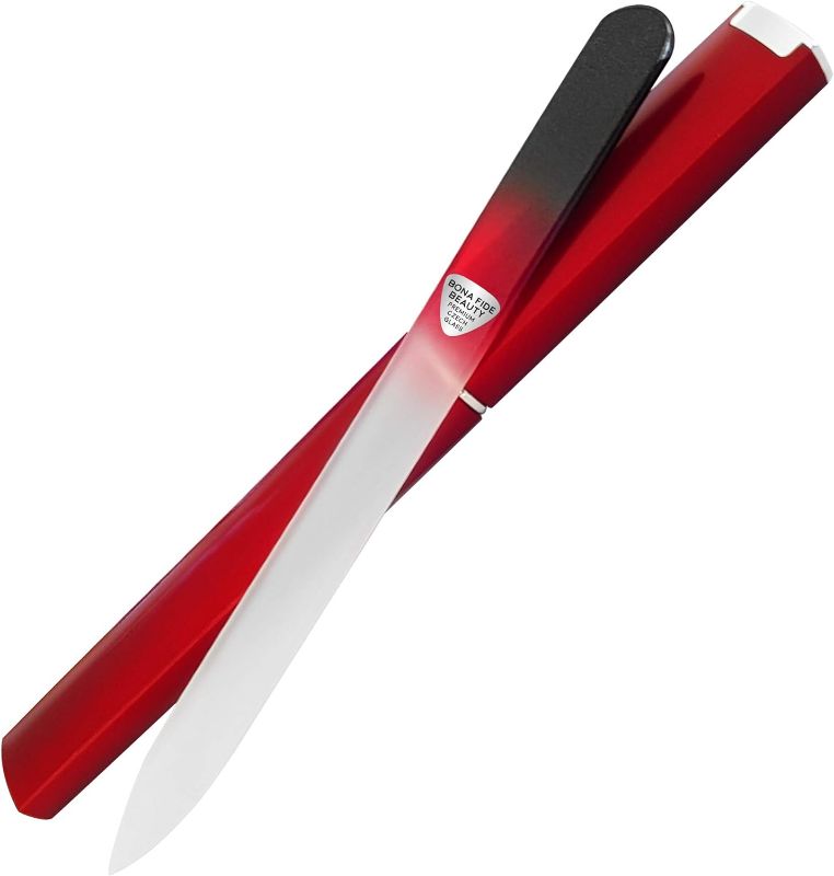 Photo 1 of Bona Fide Beauty Czech Glass Nail File for Natural Nails (Black Red), 1Pc Crystal Nail Filer with Case