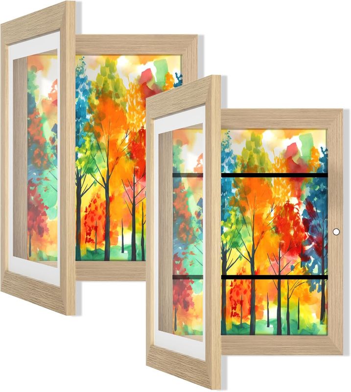 Photo 1 of Orionstar Kids Art Frames, Artwork Picture Frames Changeable, Front Opening Picture Display Frames 11.8X8.5 Holds 100 A4 Pcs, Artwork Display Storage Frames for Children, Home and Office, (Wood 2