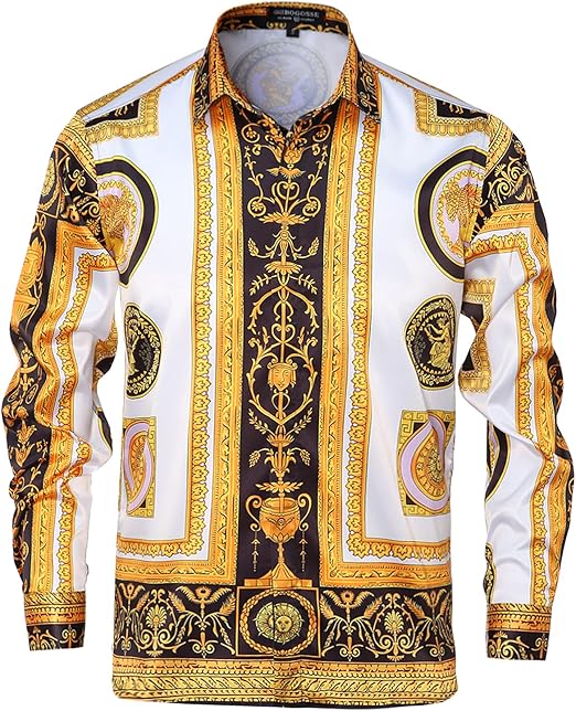 Photo 1 of (XL) Men Floral/Golden Lion/Paisley/Fashion Luxury Printed Dress Shirts Long Sleeve Button-Down Retro Gorgeous Design Shirts XL