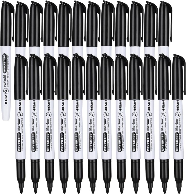 Photo 1 of Fine Tip Dry Erase Markers - 24 Pack Black Whiteboard Erasable Markers Bulk for Kids Adults, Ideal for Classroom School Office Home Use on White Board, Non-Toxic Easy Clean