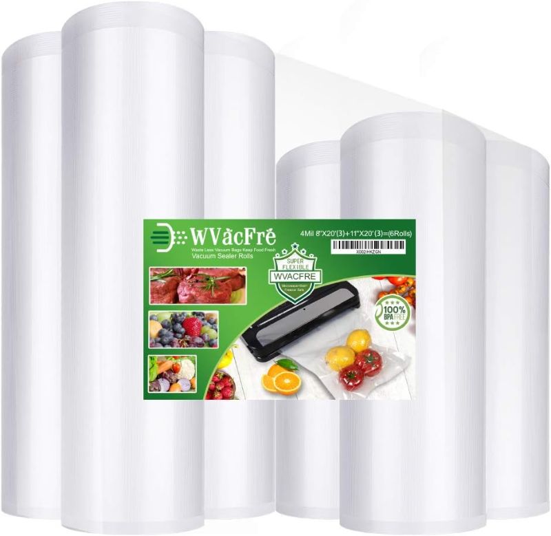 Photo 1 of 6 Pack 8"x20'(3Rolls) and 11"x20'(3Rolls) Vacuum Sealer Bags Rolls with Commercial Grade,BPA Free,Heavy Duty,Great for Food Vac Storage or Sous Vide Cooking