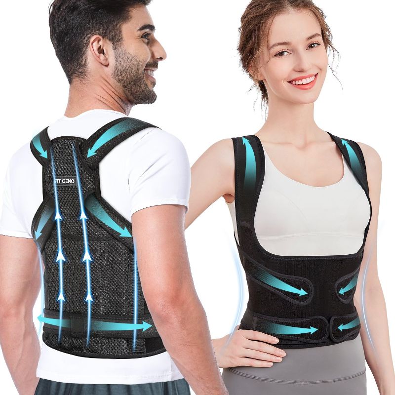 Photo 1 of Fit Geno Back Brace Posture Corrector for Women and Men, Shoulder Straightener, Adjustable Full Back Support, Upper and Lower Back Pain Relief - Scoliosis, Hunchback, Hump, Thoracic, Spine Corrector