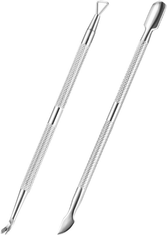 Photo 1 of 2PCS Cuticle Pusher and Cutter Remover, Xunxmas Salon Nail Scraper for Gel Polish, Stainless Steel Manicure and Pedicure Cleaner Tool for Fingernail and Toenail (Silver)