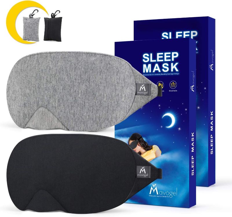 Photo 1 of Mavogel Cotton Sleep Mask - Updated Design Light Blocking Sleep Mask, Soft and Comfortable Eye Blindfold for Men Women, Eye Mask for Sleeping/Shift Work, Includes Travel Pouch, Grey & Black 1 pack