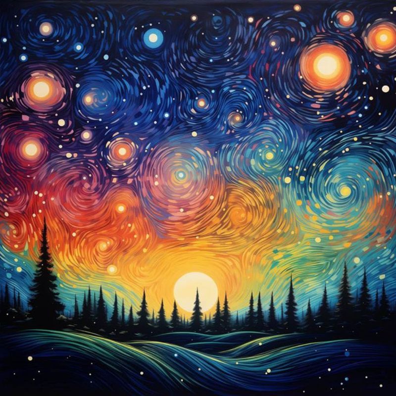 Photo 1 of Starry Night Diamond Painting Kits for Adults - Starry Sky Diamond Art Kits for Adults Beginner, Landscape Scene DIY Full Drill Diamond Dots Paintings with Diamonds 5D Gem Art and Crafts 14x14inch