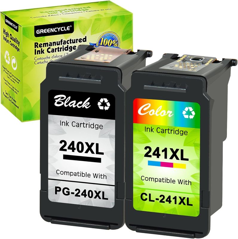 Photo 1 of 240XL 241XL PG240XL CL241XL Ink Cartridge Compatible for Canon PG-240XL 240 XL CL-241XL 241 XL PIXMA MG3620 MG4220 MG3220 MG2220 MX392 MX432 MG3522 Printer (1 Black, 1 Tri-Color)