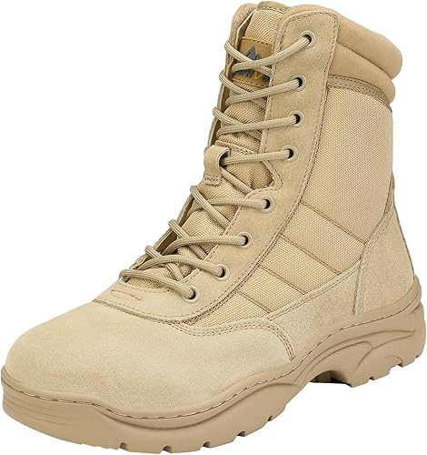 Photo 1 of NORTIV 8 Men's Military Tactical Work Boots Side Zipper Leather Motorcycle Combat Boots (6-8 Inches) size 12 mens