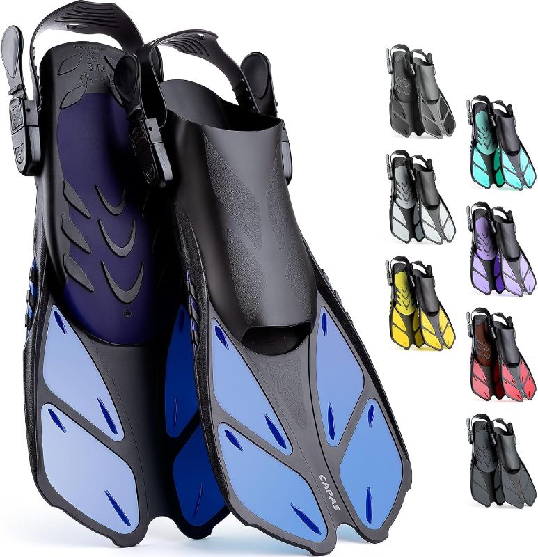 Photo 1 of CAPAS Snorkel Fins, Swim Fins Travel Size Short Adjustable for Snorkeling Diving Adult Men Women Kids Open Heel Swimming Flippers