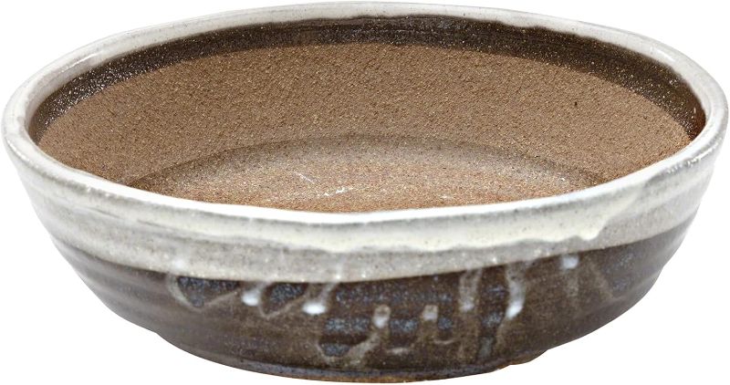 Photo 1 of Wazakura Shigaraki Series Handmade White Stripe Glazed Ceramic Bonsai Pot with Drainage Hole, 8.2 (210 mm) Made in Japan, Garden Training Container, Flower Planter, Succulent Bowl - Big Size