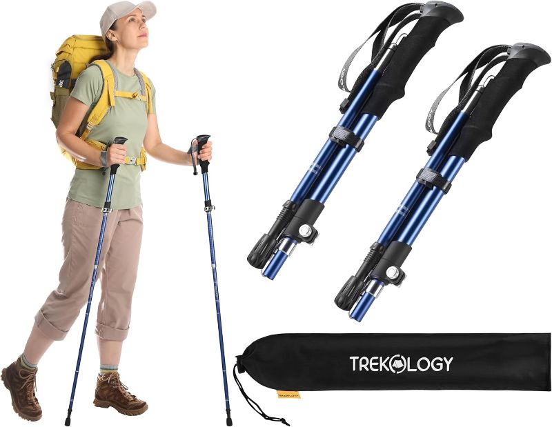 Photo 1 of 2pc Collapsible Hiking Stick - Lightweight, Foldable Retractable Trekking Poles for Men, Women & Seniors with Adjustable Heights - Nordic Walking Stick for Backpacking, Camping