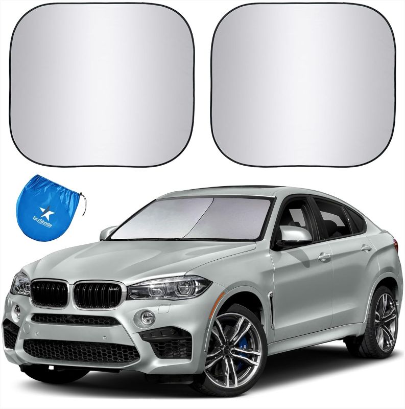 Photo 1 of EzyShade Windshield Sun Shade with Shield-X Reflective Technology. See Size-Chart with Your Vehicle. Foldable 2-Piece Car Sunshades Reflect UV Sun and Heat and Protect Your Car. Standard (Medium) Size