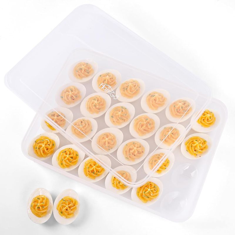 Photo 1 of HANSGO Deviled Egg Containers with Lid, 24 Portable Storage Carrier with Lid for Eggs BPA-Free Egg Holder for Refrigerator Clear Egg Organizer for Easter Thanksgiving Party Home Kitchen Supplies