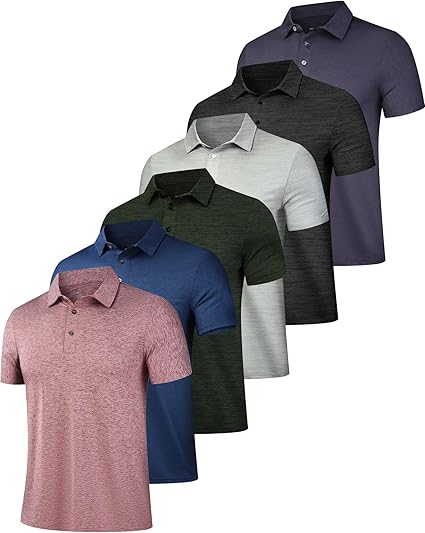 Photo 1 of (M) 6 Pack Mens Polo Shirts Performance Short Sleeve Golf Shirt Moisture Wicking Athletic Casual Collared T-Shirt Medium