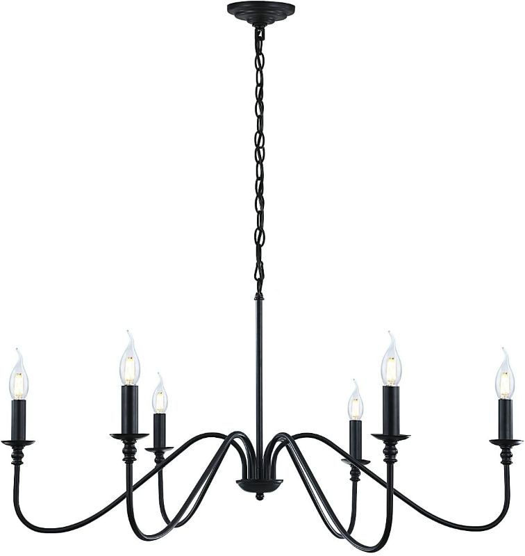 Photo 1 of Black Chandelier,6-Light Rustic Industrial Iron Chandeliers for Dining Room Lighting Fixtures Hanging,Candle Hanging Hallway, Living Room, Foyer, Bedroom, Office, Bar,Island Lights