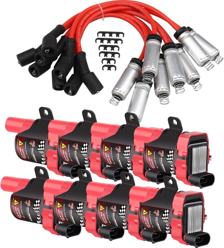 Photo 1 of 8 Pack D585 UF262 Round Type Ignition Coil Packs with Spark Plugs Wires Compatible with Chevy GMC CADILLAC Chevrolet 1999-2007 4.8L 5.3L 6.0L Part Number C1251 12622553 12656210