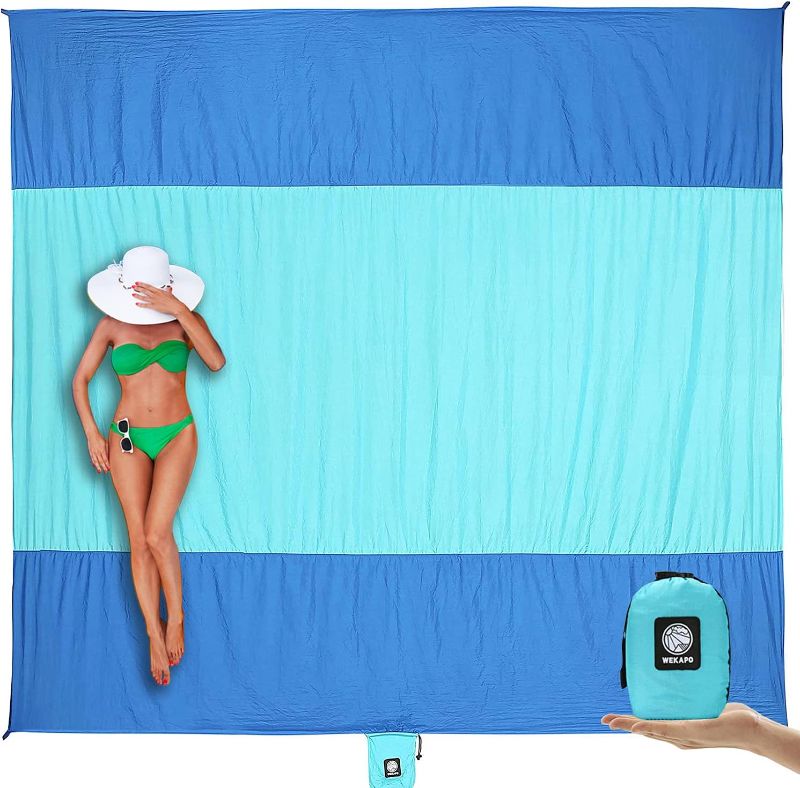 Photo 1 of Beach Blanket Sandproof, Extra Large Beach Mat, Big & Compact Sand Free Mat Quick Drying, Lightweight & Durable with 6 Stakes & 4 Corner Pockets