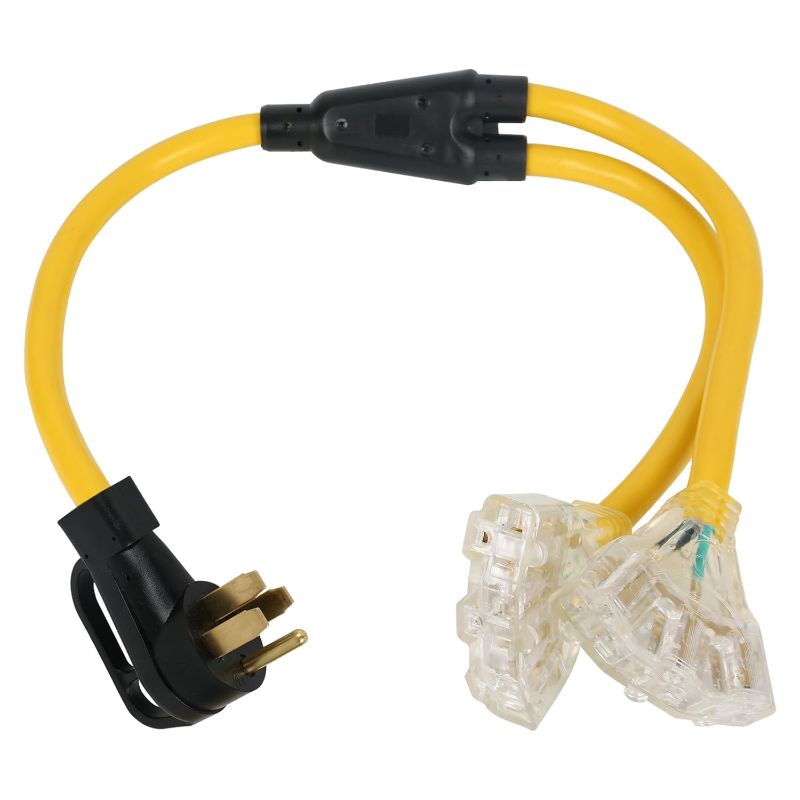 Photo 1 of 3FT NEMA 14-50P to (2) 3X 5-20R Household Outlet, ZDHQLHJ 50 Amp to 20 Amp RV Generator Distribution Adapter Cord, 4 Prong 14-50 RV Range Plug to 3 Prong 5-15R 5-20R T-Blade Household Outlet Female