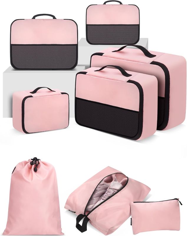 Photo 1 of 8 Set Packing Cubes Set for Travel Accessories -Luggage Organizer Space Saving Travel Bags for Carry On Suitcases, Pink