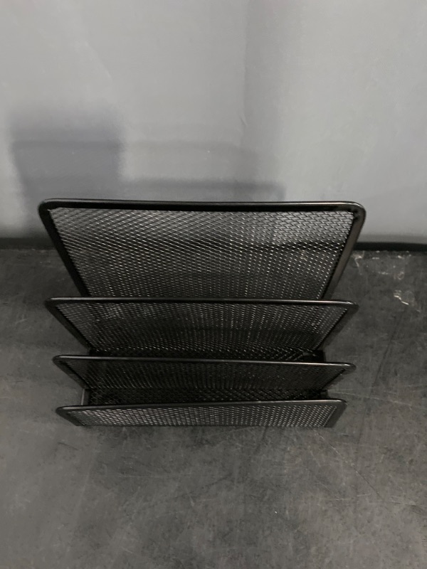 Photo 2 of Black Metal Mesh Desk Mail Organizer, Small File Holders Letter Organizer, Bookends Book Holder with 3 Vertical Upright Compartments