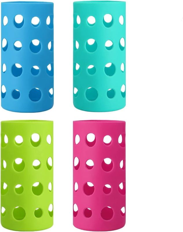 Photo 1 of 4 Pack Water Bottle Silicone Sleeve, Silicone Protective Holders for Glass Water Bottle, Slip Resistant & Durable Protective Covers for Smoothie, Drinks, Juice, Milk Bottles (Colorful)