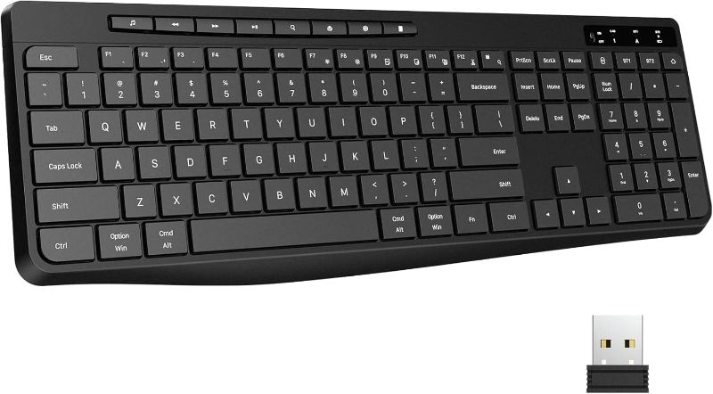 Photo 1 of Wireless Keyboard Multi-Device, 2.4G & Dual Bluetooth Keyboard, Computer Keyboard with 8 Multimedia Keys, Ergonomic Full-Size PC Keyboard, Compatible with PC, Laptop