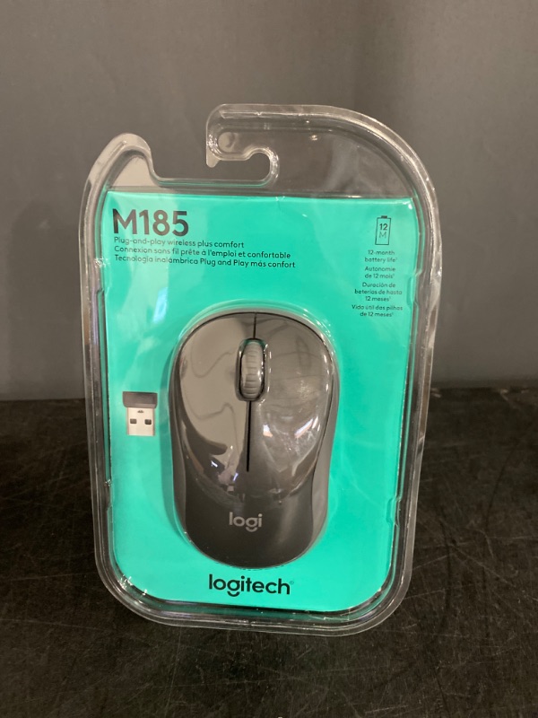 Photo 2 of Logitech M185 Wireless Mouse, 2.4GHz with USB Mini Receiver, 12-Month Battery Life, 1000 DPI Optical Tracking, Ambidextrous PC/Mac/Laptop - Swift Gray