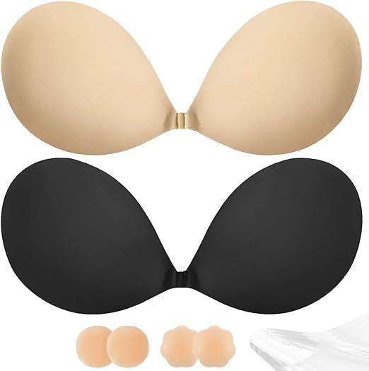 Photo 1 of Adhesive Bra Push Up for Women 2 Pair, Sticky Invisible Lifting Bra, Backless Strapless Bras for Dress with Pasties