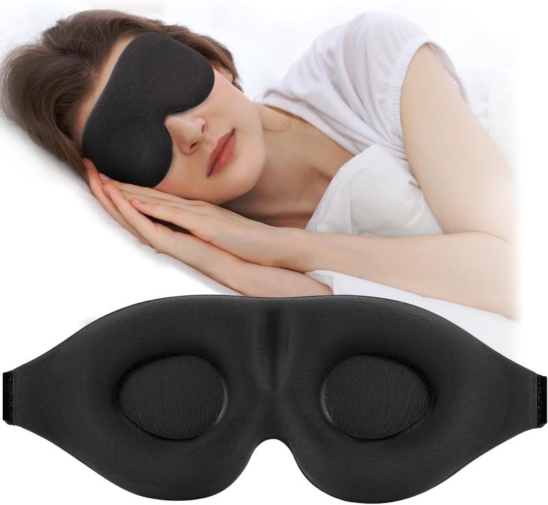 Photo 1 of 3D Sleep Mask for Side Sleeper, 100% Light Blocking Sleeping Eye Mask for Women Men, Contoured Cup Night Blindfold, Luxury Eye Cover Eye Shade with Adjustable Strap for Travel, Nap, Meditation, Black