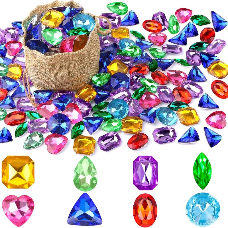 Photo 1 of 180 Pieces Pirate Treasure Gem Toys,Fake Acrylic Bling Gem Diamonds Toys Colorful Beach Gems Pirate Jewels Toys with Drawstring Bag for Kids Pirate Party Favors Decoration