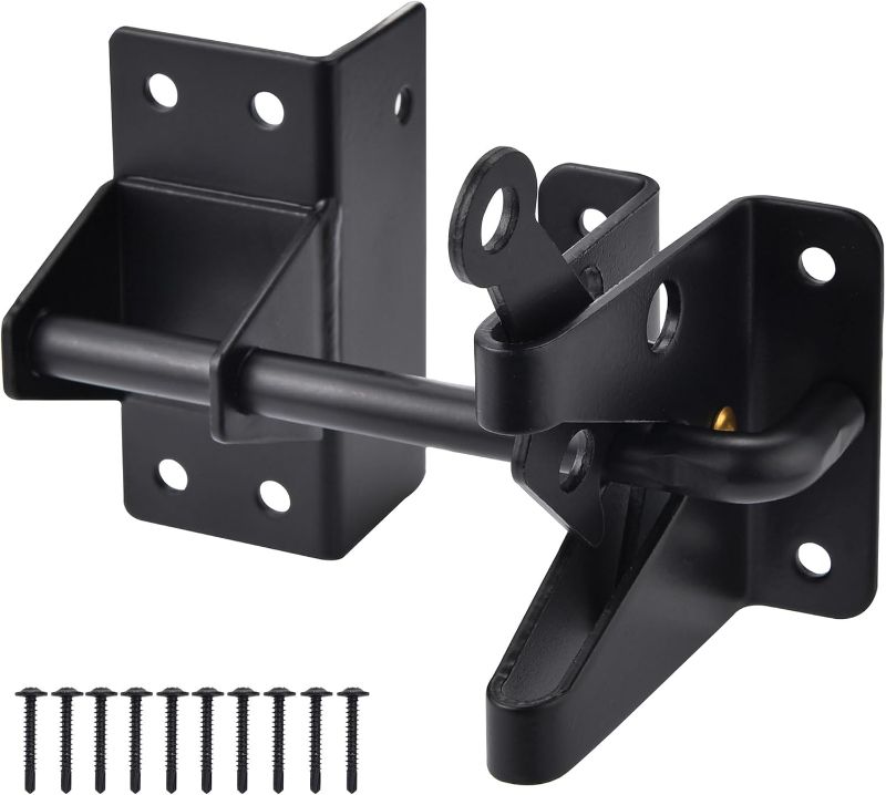 Photo 1 of Heavy Duty Automatic Gate Latch for Wooden Fences,Self Locking Metal Gates for Vinyl Fence Outswinging Pool Gate Door Latches, Black