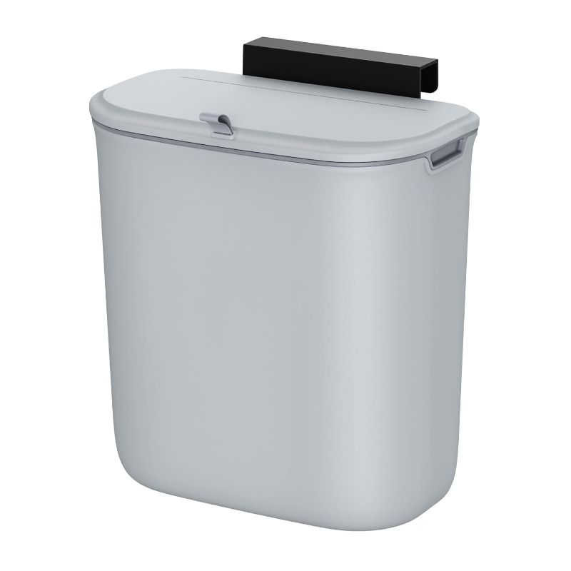 Photo 1 of Hanging Trash Can, 2.4 Gallon Kitchen Compost Bin, Garbage Can for Kitchen, Kitchen Trash Can with Lid, Wall Mounted Trash Can, for Cupboard, Bathroom, Under Sink, Gray ULTB820G9