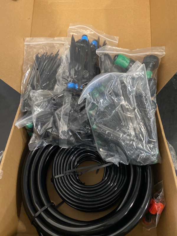 Photo 2 of Drip Irrigation Kits, 124FT New Quick Connectors Garden Plant Watering Sprinkler System with 1/4 1/2 Tubing Hose, Mist Cooling Automatic Irrigation System for Garden Lawn, Patio