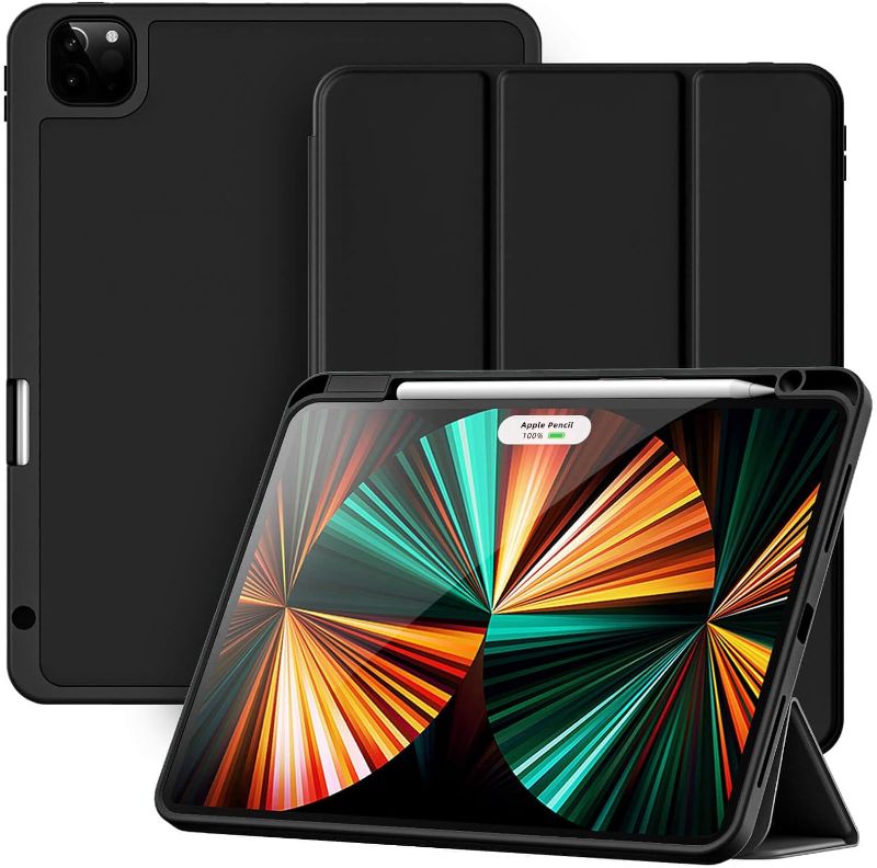 Photo 1 of Case for iPad Pro 11 Inch 4th/3rd/2nd Generation (2022/2021/2020) with Pencil Holder, Slim Protective Trifold Cover with Soft TPU Back for iPad 11 Case, Support 2nd Gen Pencil Charging, Black