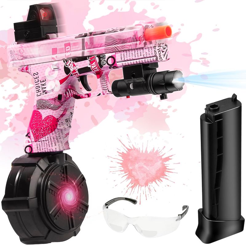 Photo 1 of JM-X2 Gel Ball Blaster Pistol with Drum, Manual & Automatic Dual Mode, Linked Shooting Effect, Ages 14+, Pink