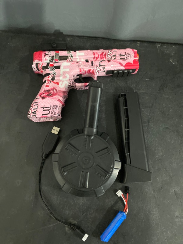 Photo 2 of JM-X2 Gel Ball Blaster Pistol with Drum, Manual & Automatic Dual Mode, Linked Shooting Effect, Ages 14+, Pink