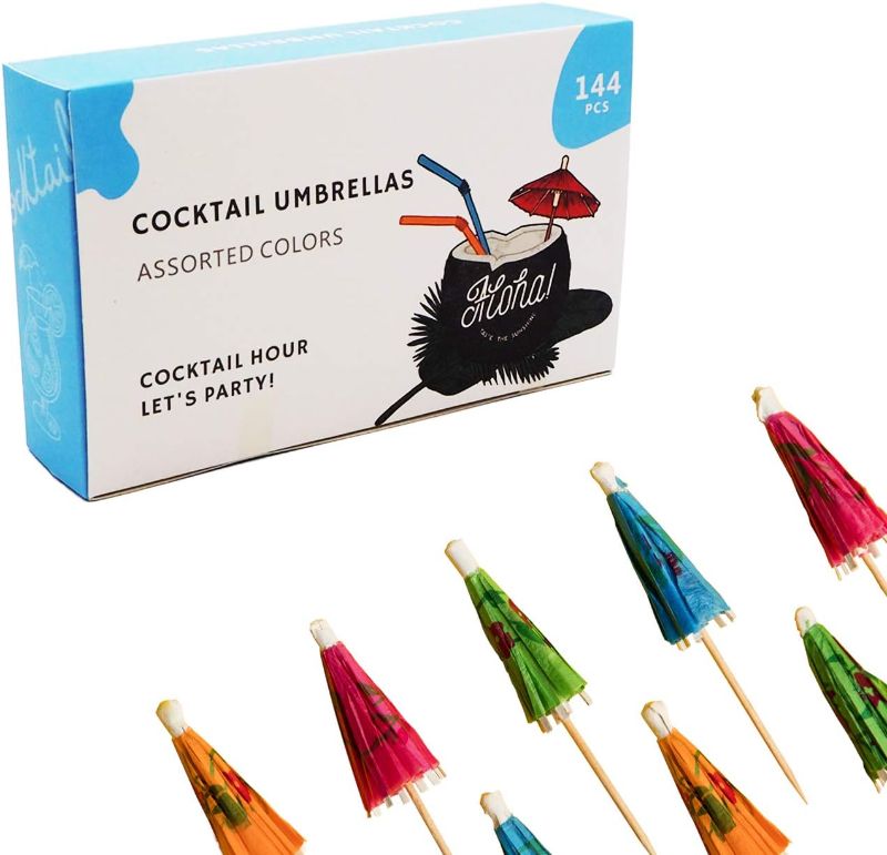 Photo 1 of 144PCS cocktail umbrella picks, elegant drink umbrellas, tropical parasol toothpicks assorted colors for party decorations 4IN