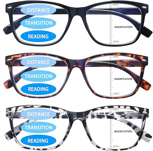 Photo 1 of 3 Pack Progressive Multifocus Reading Glasses for Women Men Blue Light Blocking Computer Spring Hinges Readers