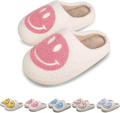 Photo 1 of 6.5 - 7 size kids Happy Face Slippers for Kids Smile Face House Slippers Soft Plush Warm Preppy Slipper Anti-Slip Winter Fuzzy House Shoes for Toddler Girls