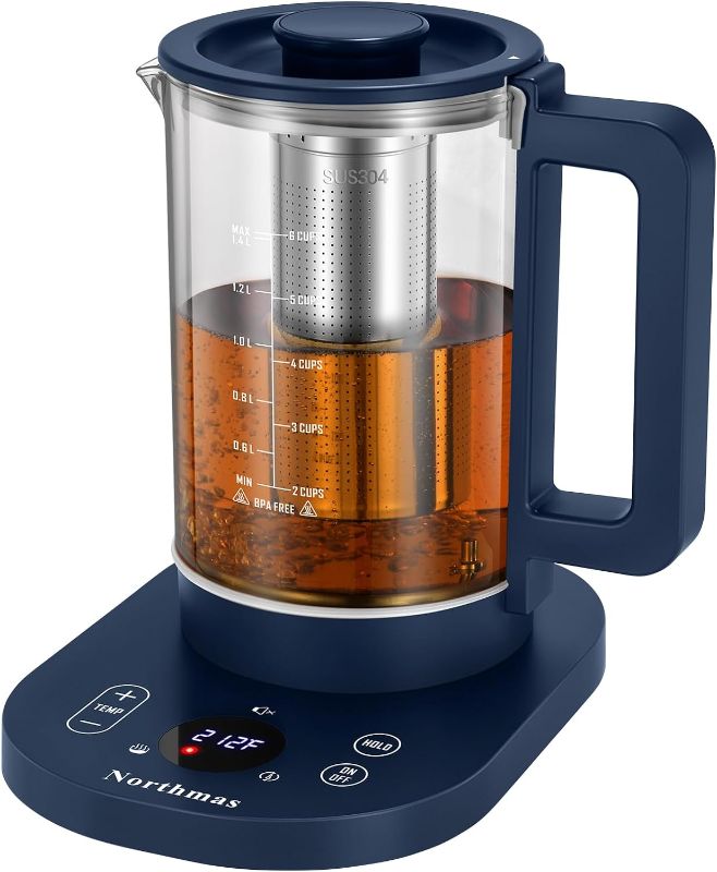 Photo 1 of Electric Tea Kettle, Electric Kettle with Tea Infuser and Temperature Control, Hot Water Boiler Auto Shut-Off, 1200W Quick Boiling & 6 Hours Keep Warming, 1.4L Volume, Blue