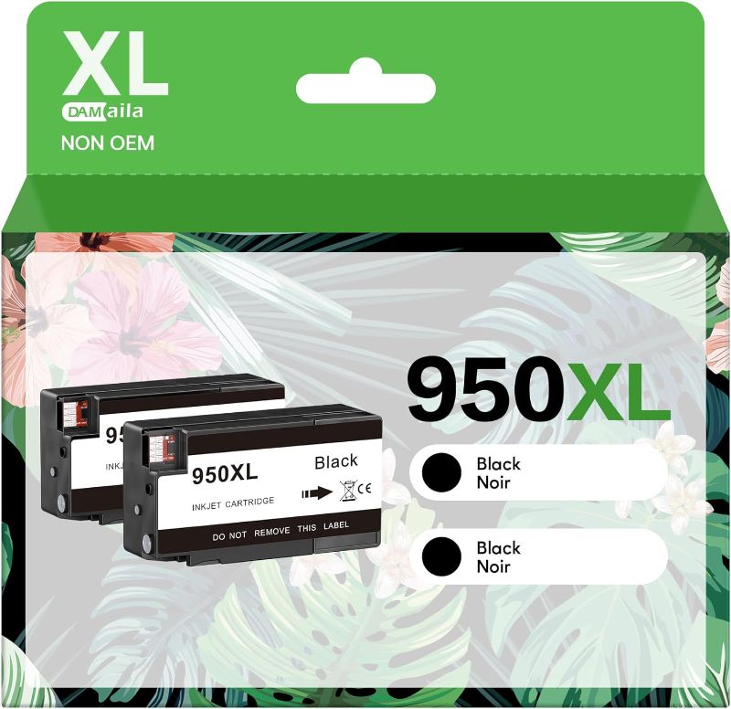 Photo 1 of 950XL 951XL Combo Compatible for HP 950 XL 951 XL Ink Cartridge Replacement for HP OfficeJet Pro 8600 8610 8620 8100 8630 8660 8640 8615 251DW (2 Black)