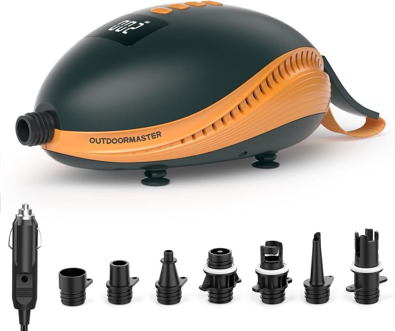 Photo 1 of OutdoorMaster 20PSI High Pressure Paddle Board Pump Electric Dolphin -Quick Portable SUP Air Pump,Auto-Off &12V DC Car Connector Electric Pump for Inflatable Stand up Paddle Boards,Boats,Inflators