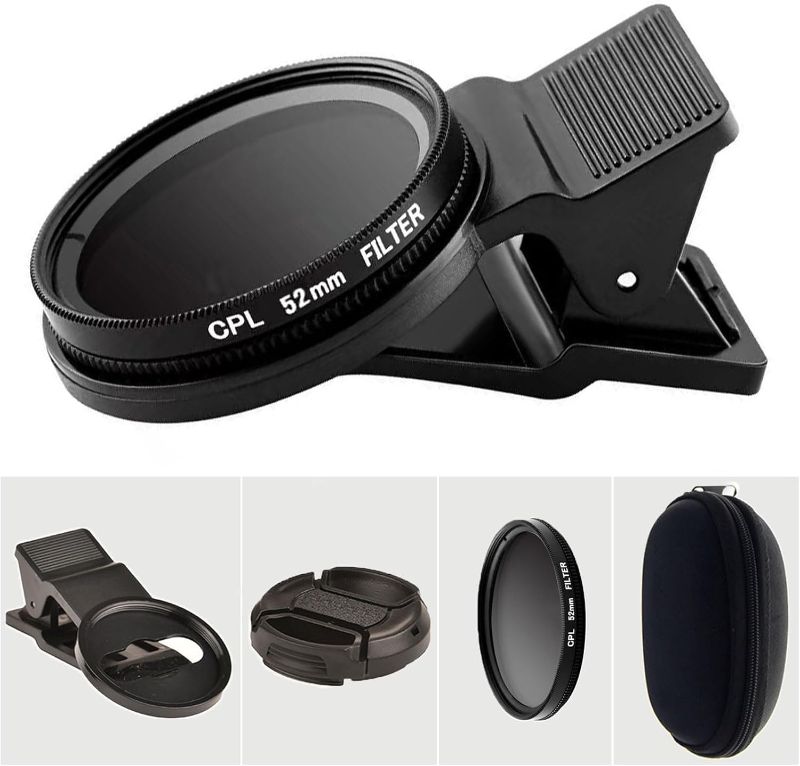 Photo 1 of 52mm CPL Phone Camera Lens, Universal Phone Camera Polarizer Filter Clip-On Mobile Polarizer Lens, Polarized Phone Camera Lens Compatible with Most Mobilephone Models