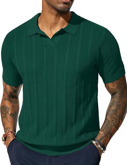 Photo 1 of Large PJ PAUL JONES Mens Polo Shirts Textured Knit V-neck Summer Shirts