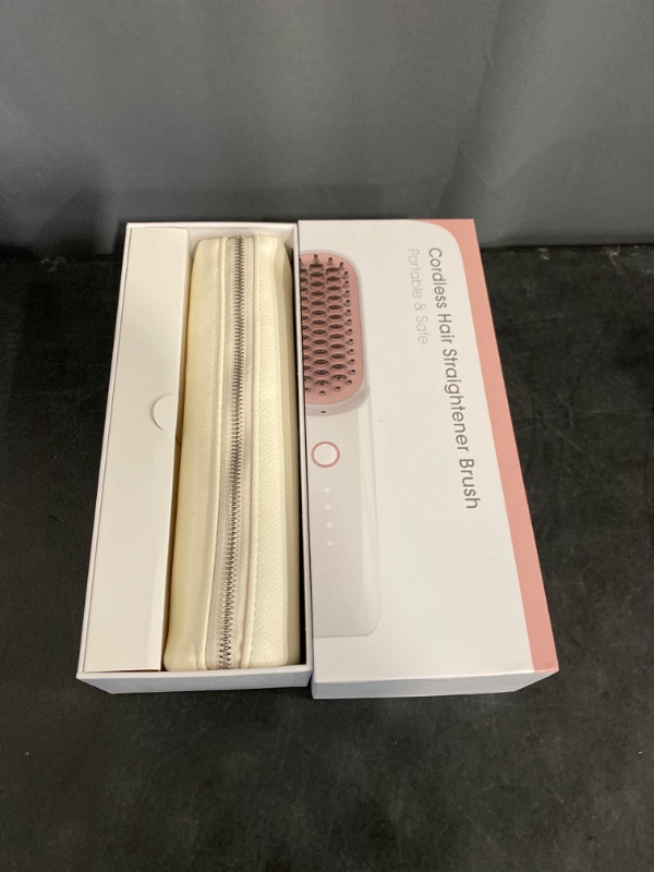 Photo 2 of Cordless Hair Straightener Brush, Portable Straightening Brush for Travel, 6400 mAh USB-C Rechargeable, Mini Ionic Hot Comb Straightener for Women, Lightweight Anti-Scald Heated Styling Brush