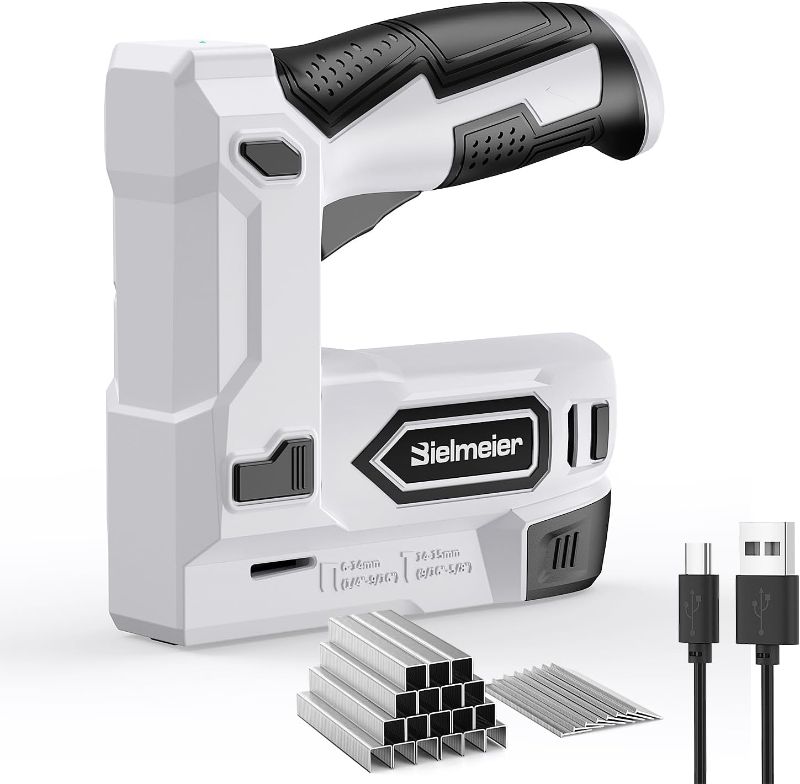 Photo 1 of Bielmeier Electric Staple Gun, 2 in 1 Lithium-ion Electric Stapler, 4V Cordless Brad Nailer Kit with Staples Nails, USB Charger, Power Tacker for Upholstery, Material Repair, Carpentry, DIY