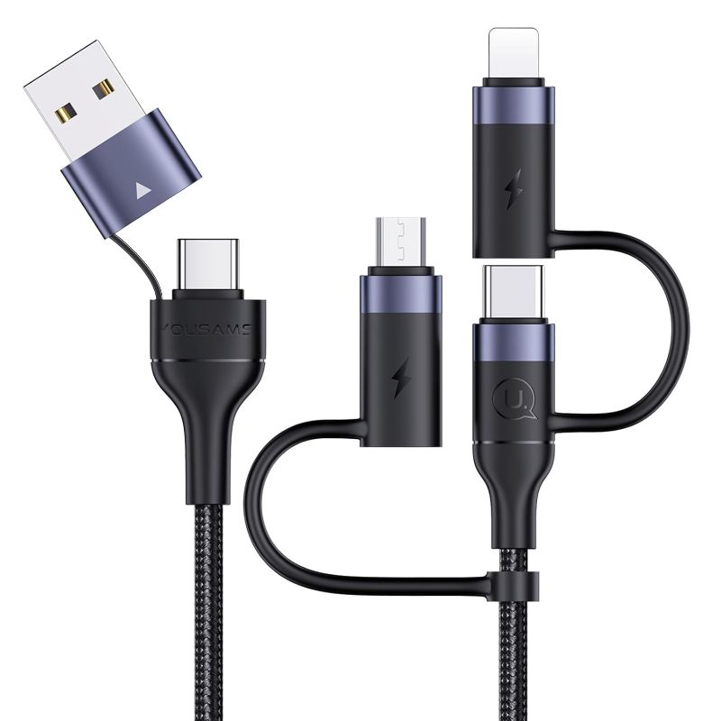 Photo 1 of 60W USB C Multi Fast Charging Cable Nylon Braided Cord 5-in-1 3A USB/C to Type C/Micro/Phone Fast Sync Charger Adapter Compatible with Laptop/Tablet